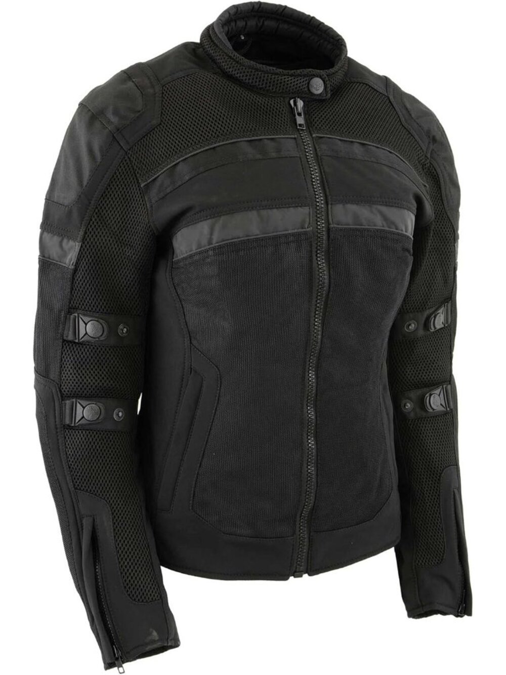 Black Armored Textile Motorcycle Jacket for Women - All Season Jacket w/Removabl